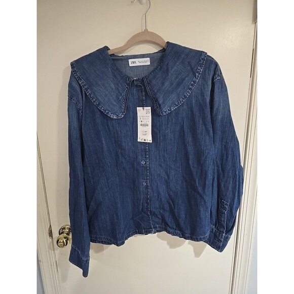 Zara Trf Denim Shirt With Bib Collar - S - Picture 10 of 12